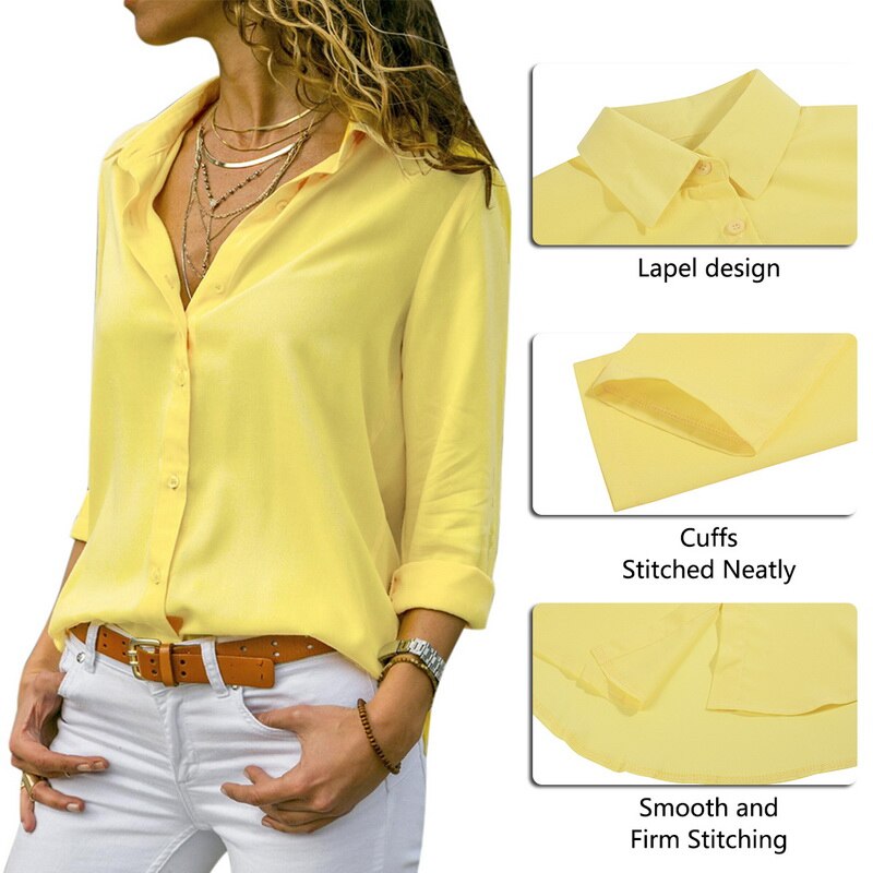 Women's Blouse 2019 Autumn Elegant Long Sleeve Solid V Neck Chiffon Blouse Female Work Wear Shirts Plus Size