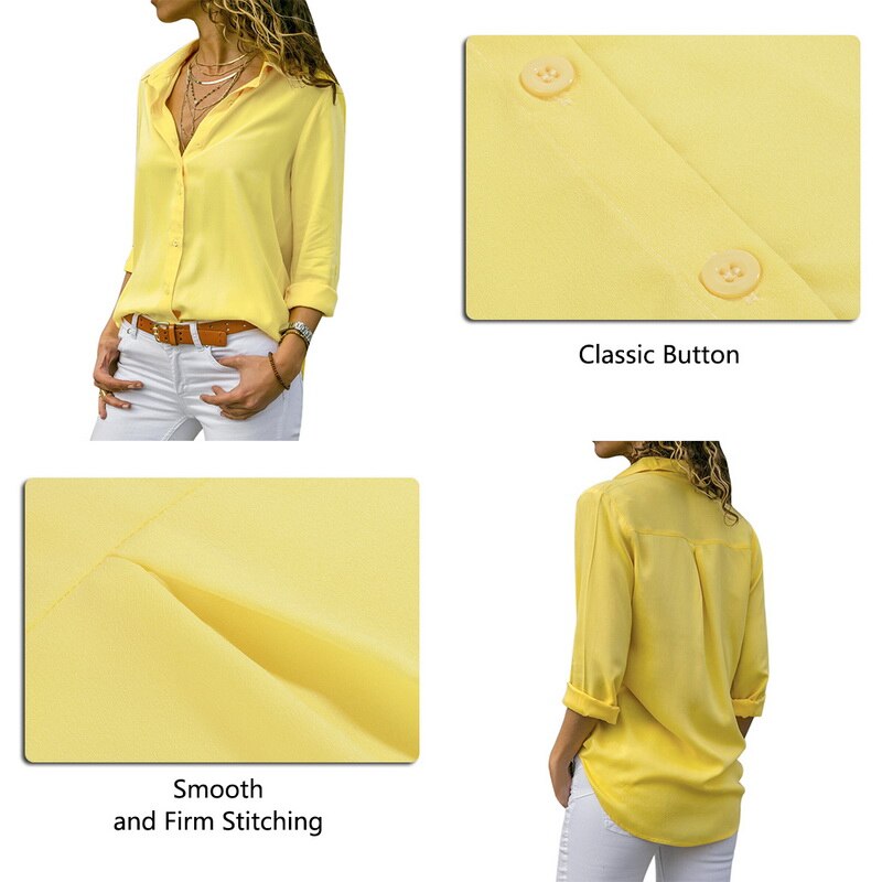 Women's Blouse 2019 Autumn Elegant Long Sleeve Solid V Neck Chiffon Blouse Female Work Wear Shirts Plus Size