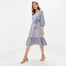 Load image into Gallery viewer, Women&#39;s Vintage Ruffled Sashes A Line Party Dress Three Quarter Sleeve O neck Solid Elegant Dress 2019 Autumn New Fashion Dress
