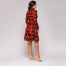 Load image into Gallery viewer, Women Vintage Sashes Plaid a Line Party Dress Ladies Long Sleeve Turn Down Collar Elegant Dress 2019 Winter Fashion Office Work
