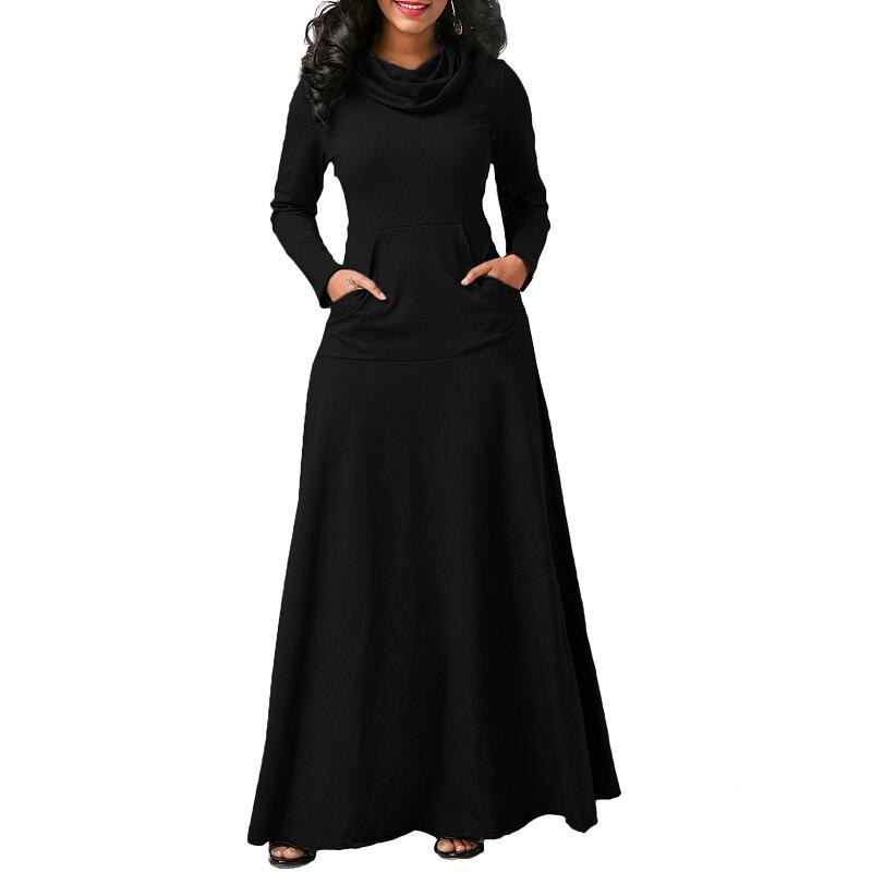 Women's Sweater Dress With Pocket Casual Solid Vintage Autumn Winter Long Sleeve Maxi Dress Robe Bow Neck Long Elegant Dress Vestidos Female Body