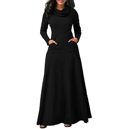 Women's Sweater Dress With Pocket Casual Solid Vintage Autumn Winter Long Sleeve Maxi Dress Robe Bow Neck Long Elegant Dress Vestidos Female Body