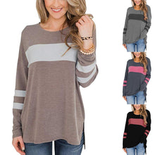 Cargar imagen en el visor de la galería, Women&#39;s Blouse Color Block Long Sleeve Pullover Round Blouses Neck Side Split High Low Tunic Top Elegant Ladies Girls 801
