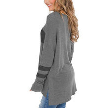 Cargar imagen en el visor de la galería, Women&#39;s Blouse Color Block Long Sleeve Pullover Round Blouses Neck Side Split High Low Tunic Top Elegant Ladies Girls 801
