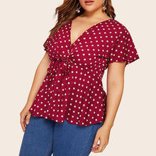 Cargar imagen en el visor de la galería, Women&#39;s Blouse Plus Size V Neck Short Sleeve Shirt For Female Polka Dot Knot waist Ladies Shirt Bandage blusas de mujer verano
