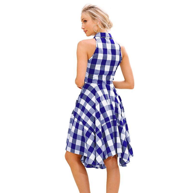 Women's Clothing Flared Plaid Summer Shirtdress Explosions Leisure Vintage Dresses Shirt Dress knee length Vestidos