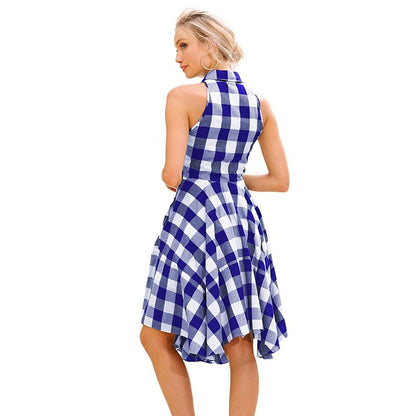 Women's Clothing Flared Plaid Summer Shirtdress Explosions Leisure Vintage Dresses Shirt Dress knee length Vestidos