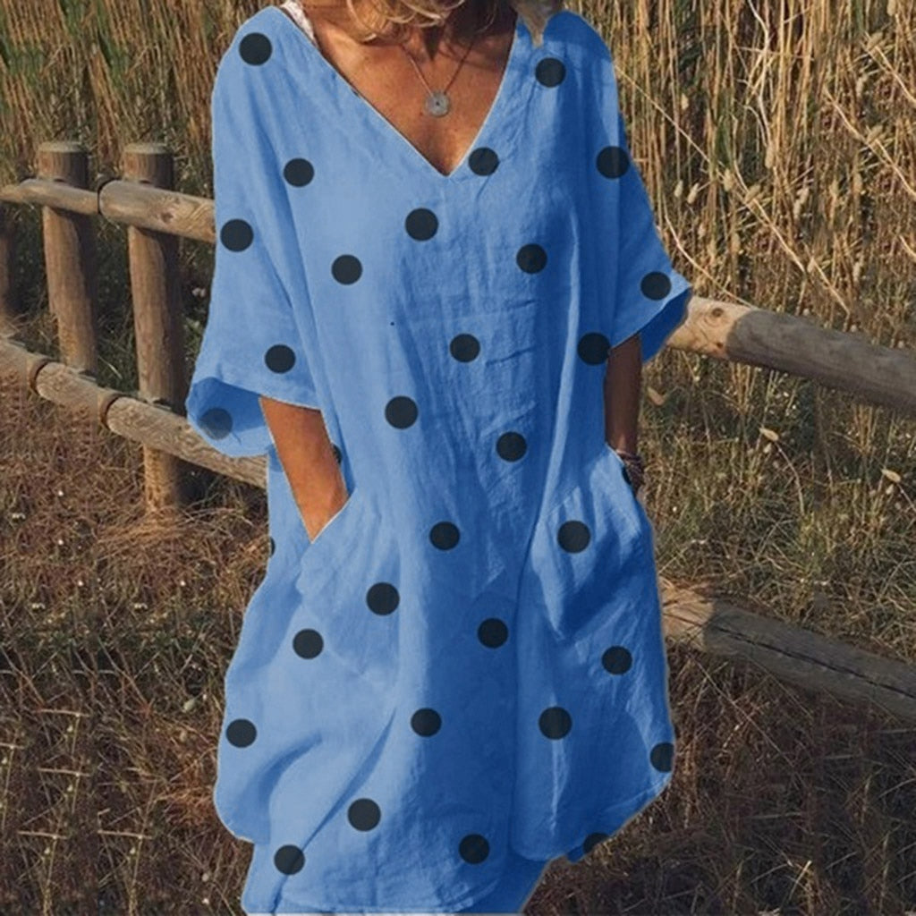 Women's Fashion Half Sleeve Polka Dot Print Dress Casual Loose Summer Dress vestidos de festa elegant robe femme Clothing 2020
