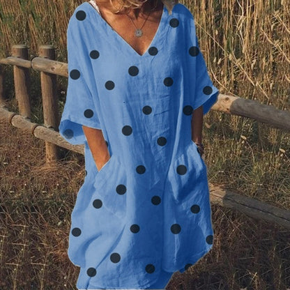 Women's Fashion Half Sleeve Polka Dot Print Dress Casual Loose Summer Dress vestidos de festa elegant robe femme Clothing 2020