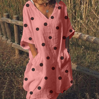 Women's Fashion Half Sleeve Polka Dot Print Dress Casual Loose Summer Dress vestidos de festa elegant robe femme Clothing 2020