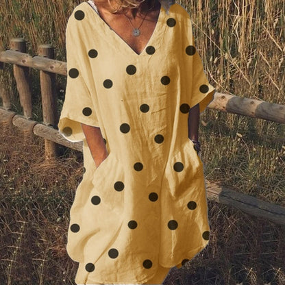 Women's Fashion Half Sleeve Polka Dot Print Dress Casual Loose Summer Dress vestidos de festa elegant robe femme Clothing 2020