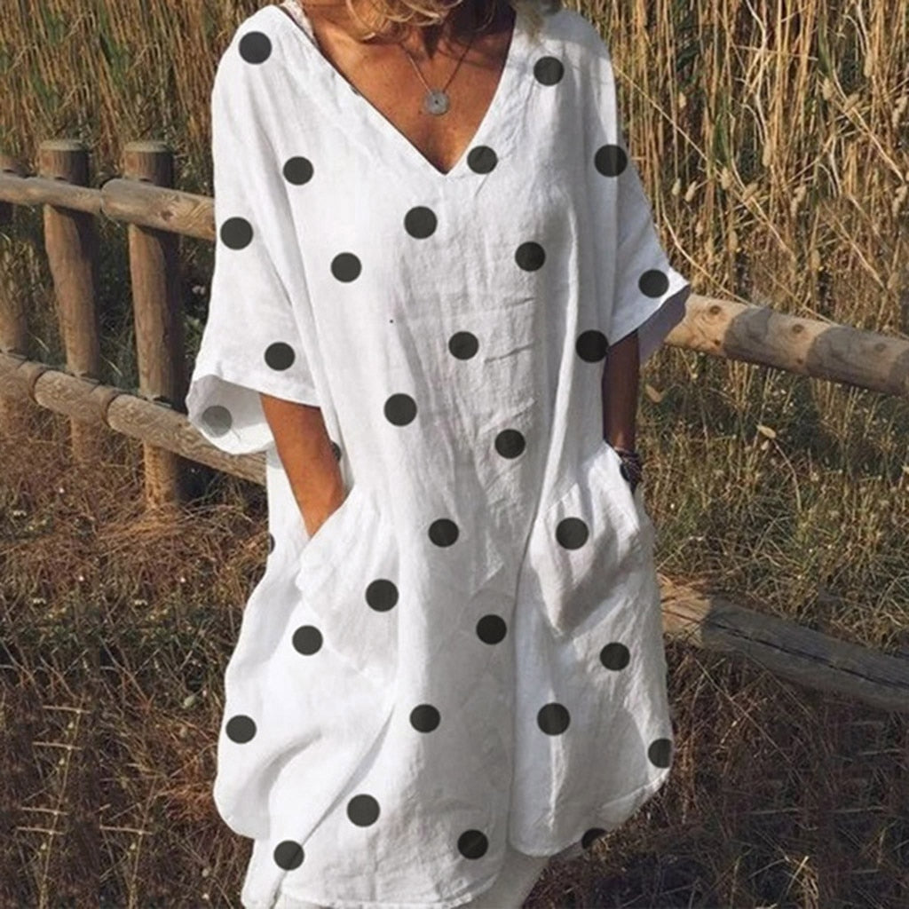 Women's Fashion Half Sleeve Polka Dot Print Dress Casual Loose Summer Dress vestidos de festa elegant robe femme Clothing 2020