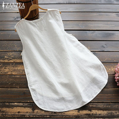 Women's Irregular Blouse ZANZEA 2020 Plus Size Tanks Tops Casual Linen Blusas Female Sleeveless Chemise Summer Tee Shirts 5XL