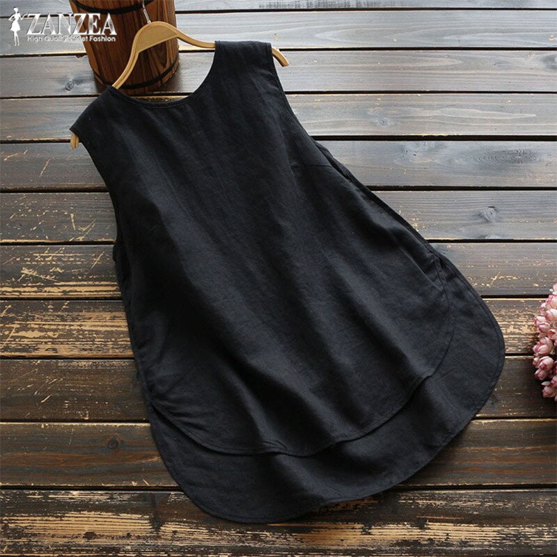 Women's Irregular Blouse ZANZEA 2020 Plus Size Tanks Tops Casual Linen Blusas Female Sleeveless Chemise Summer Tee Shirts 5XL