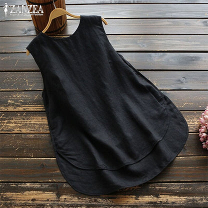 Women's Irregular Blouse ZANZEA 2020 Plus Size Tanks Tops Casual Linen Blusas Female Sleeveless Chemise Summer Tee Shirts 5XL