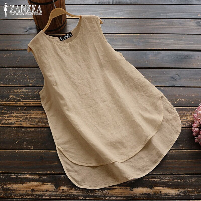 Women's Irregular Blouse ZANZEA 2020 Plus Size Tanks Tops Casual Linen Blusas Female Sleeveless Chemise Summer Tee Shirts 5XL