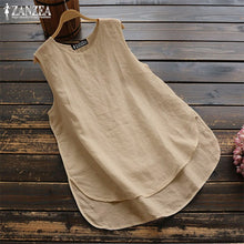 將圖片載入圖庫檢視器 Women&#39;s Irregular Blouse ZANZEA 2020 Plus Size Tanks Tops Casual Linen Blusas Female Sleeveless Chemise Summer Tee Shirts 5XL
