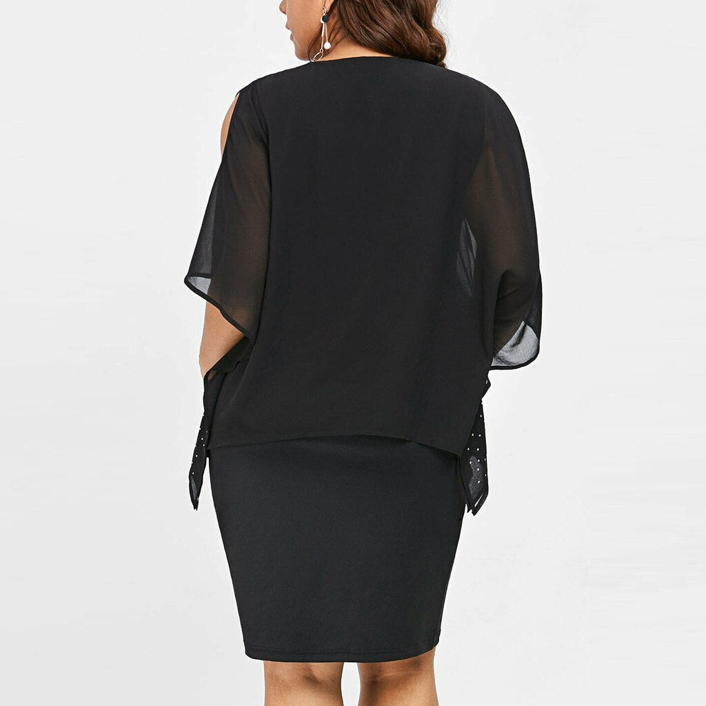 Women's Large Size Dress knee-length Dress Large Size Round Neck Strapless Irregular Dresses Chiffon Shoulderless Sexy Dresses