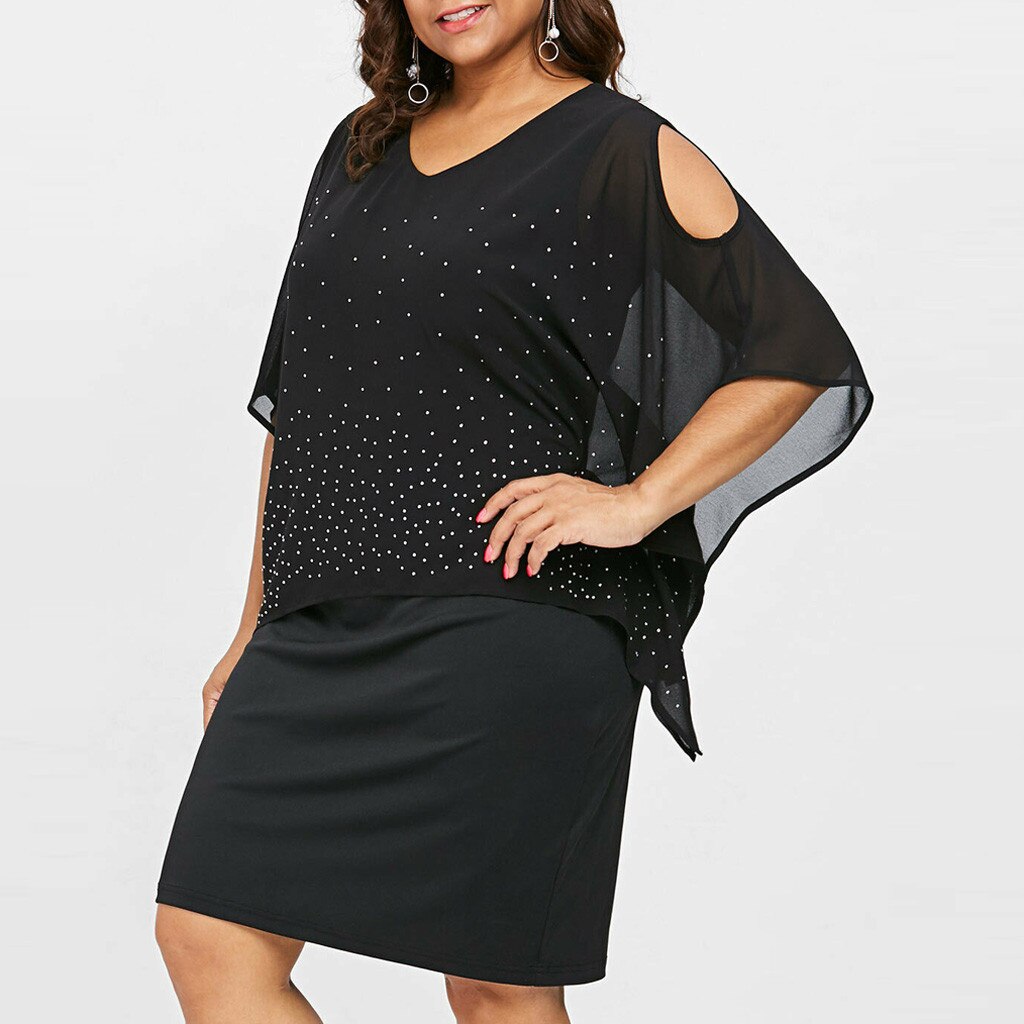 Women's Large Size Dress knee-length Dress Large Size Round Neck Strapless Irregular Dresses Chiffon Shoulderless Sexy Dresses