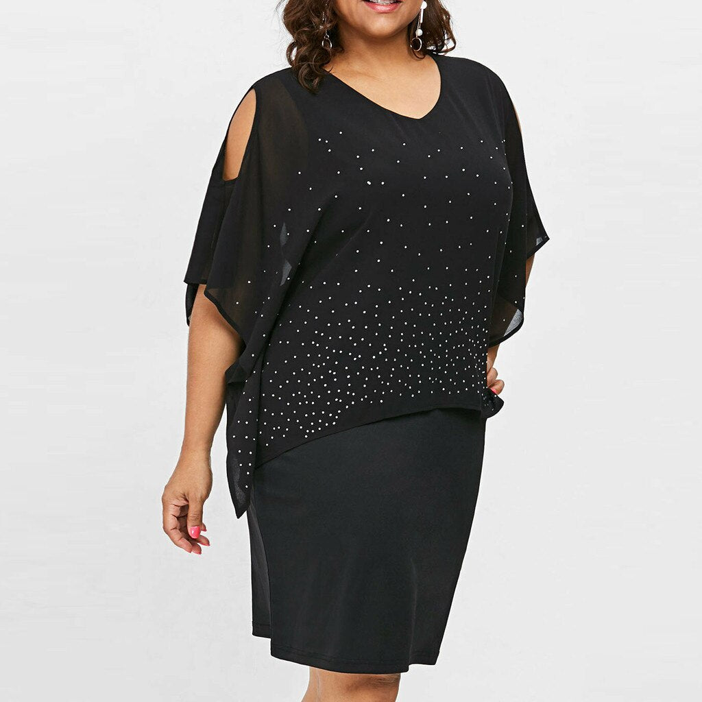 Women's Large Size Dress knee-length Dress Large Size Round Neck Strapless Irregular Dresses Chiffon Shoulderless Sexy Dresses