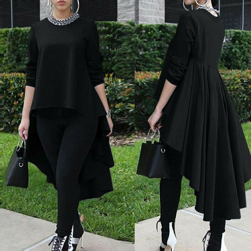 Women's Long Sleeve Asymmetrical Waterfall Blouse Shirt Tops High Low Loose Blouse Tunic Plus Size