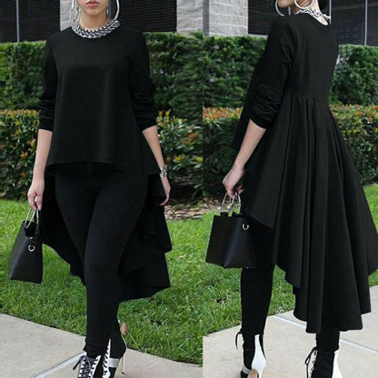 Women's Long Sleeve Asymmetrical Waterfall Blouse Shirt Tops High Low Loose Blouse Tunic Plus Size