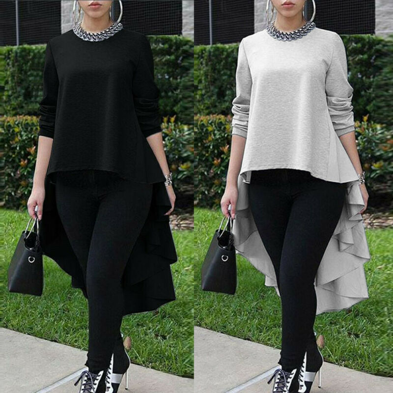 Women's Long Sleeve Asymmetrical Waterfall Blouse Shirt Tops High Low Loose Blouse Tunic Plus Size