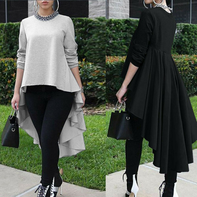 Women's Long Sleeve Asymmetrical Waterfall Blouse Shirt Tops High Low Loose Blouse Tunic Plus Size