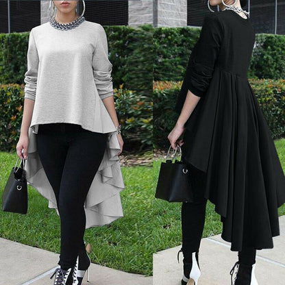 Women's Long Sleeve Asymmetrical Waterfall Blouse Shirt Tops High Low Loose Blouse Tunic Plus Size