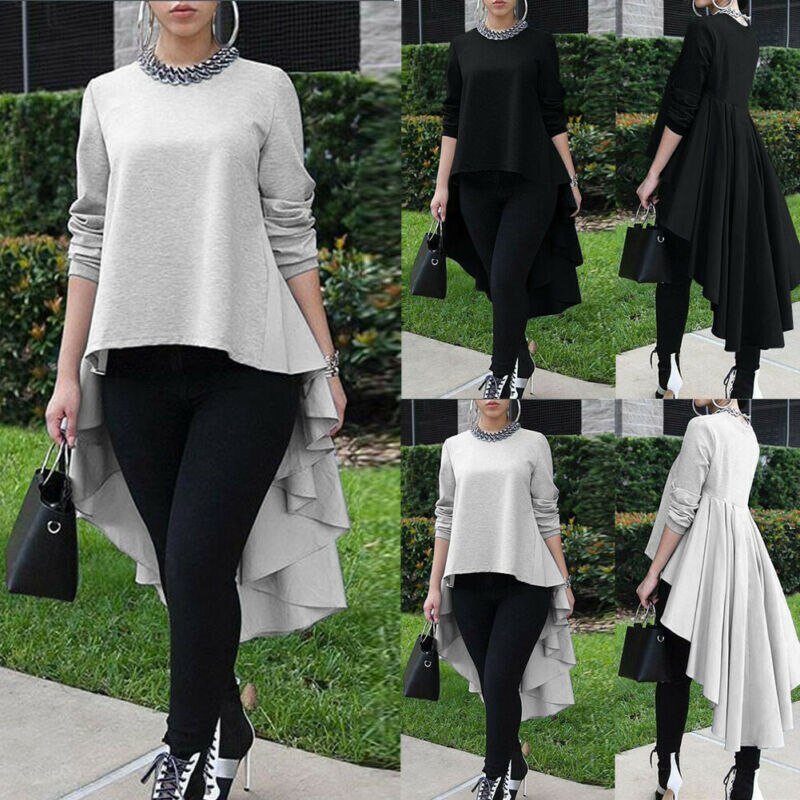 Women's Long Sleeve Asymmetrical Waterfall Blouse Shirt Tops High Low Loose Blouse Tunic Plus Size