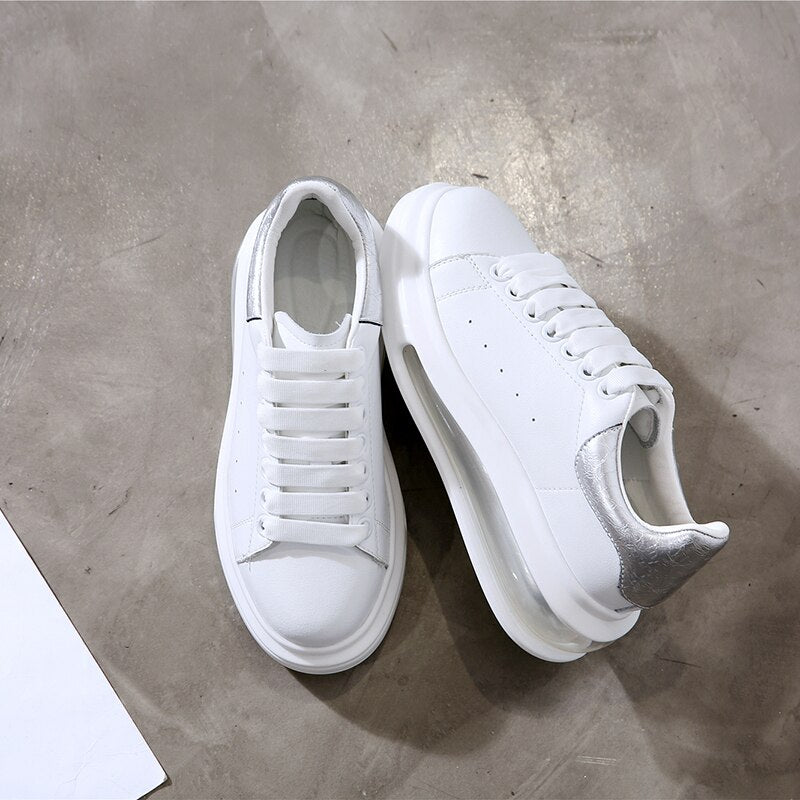 Women's Platform sneakers Genuine Leather Sneakers , White,Chunky Sneakers.Rainbow Shoes Casual Sneakers,Women's Vulcanize Shoes