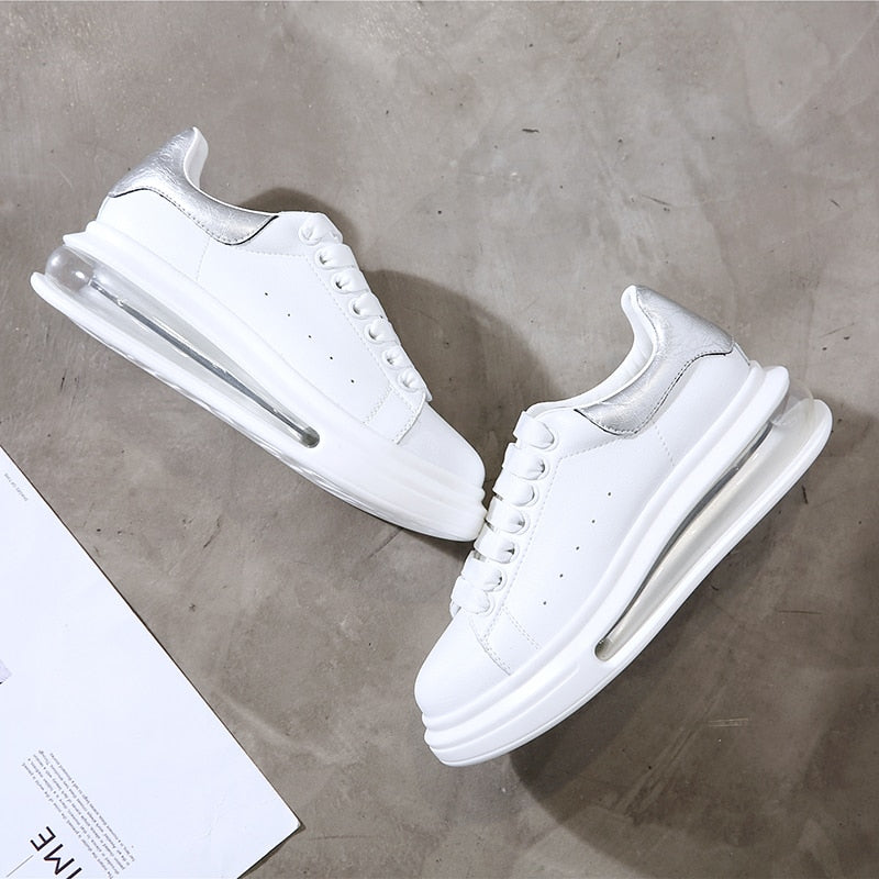 Women's Platform Genuine Leather Sneakers , White,Chunky Sneakers.Rainbow Shoes Casual Sneakers,Women's Vulcanize Shoes