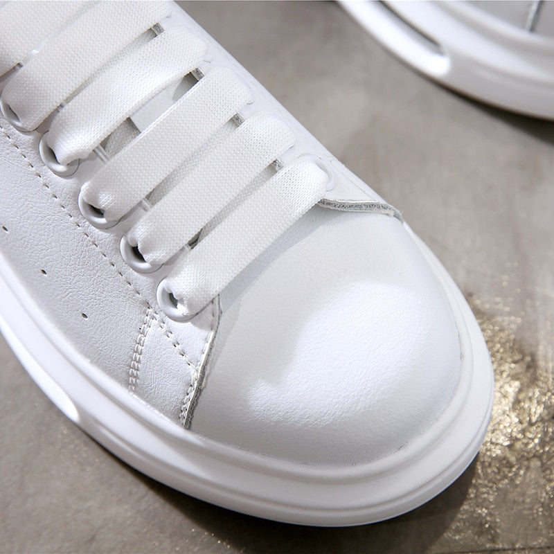 Women's Platform Genuine Leather Sneakers , White,Chunky Sneakers.Rainbow Shoes Casual Sneakers,Women's Vulcanize Shoes