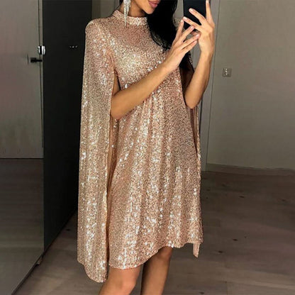 Women's Sequined Party Midi Dress Cloak Sleeves Autumn Dresses Female 2020 Summer Loose Elegant Fashion Ladies Clothes vestidos