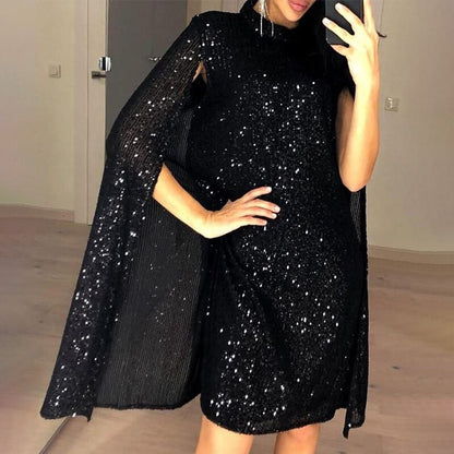 Women's Sequined Party Midi Dress Cloak Sleeves Autumn Dresses Female 2020 Summer Loose Elegant Fashion Ladies Clothes vestidos