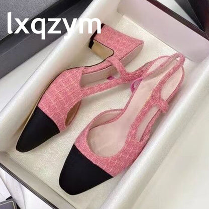 Women's Shoes Genuine Leather Ladies Sandals Luxury Designers Casual Shoes Mixed Colors Heels Shoes Pointed Toe Shoes For Female