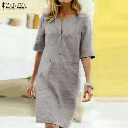Women's Summer Sundress ZANZEA Ladies Elegant Shirt Dress Tunic Vestidos Casual Short Robe Femme Beach Party Dresses Plus Size Women's Summer Dress