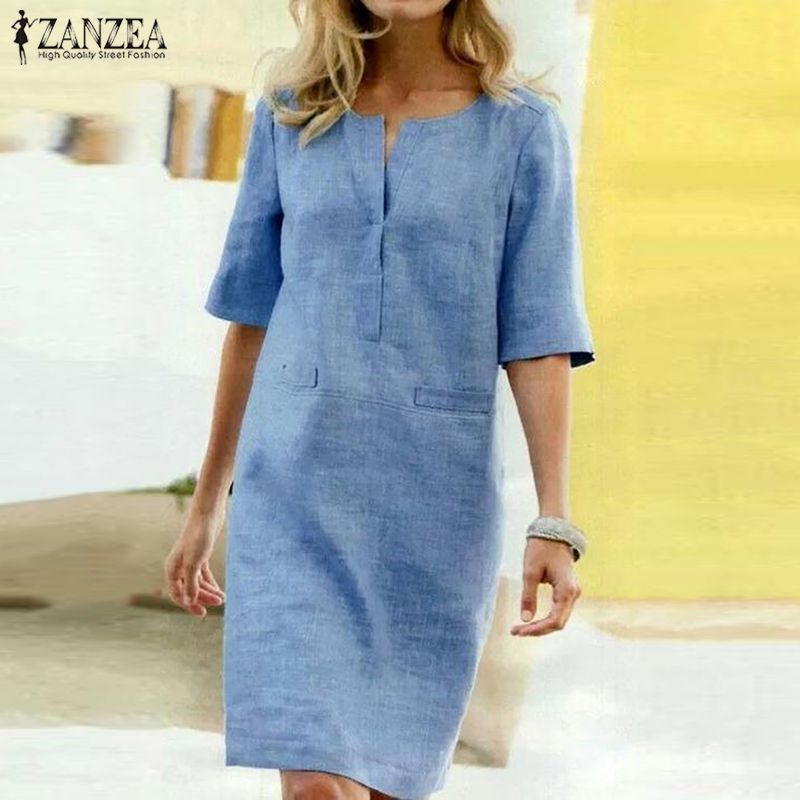 Women's Summer Sundress ZANZEA Ladies Elegant Shirt Dress Tunic Vestidos Casual Short Robe Femme Beach Party Dresses Plus Size Women's Summer Dress