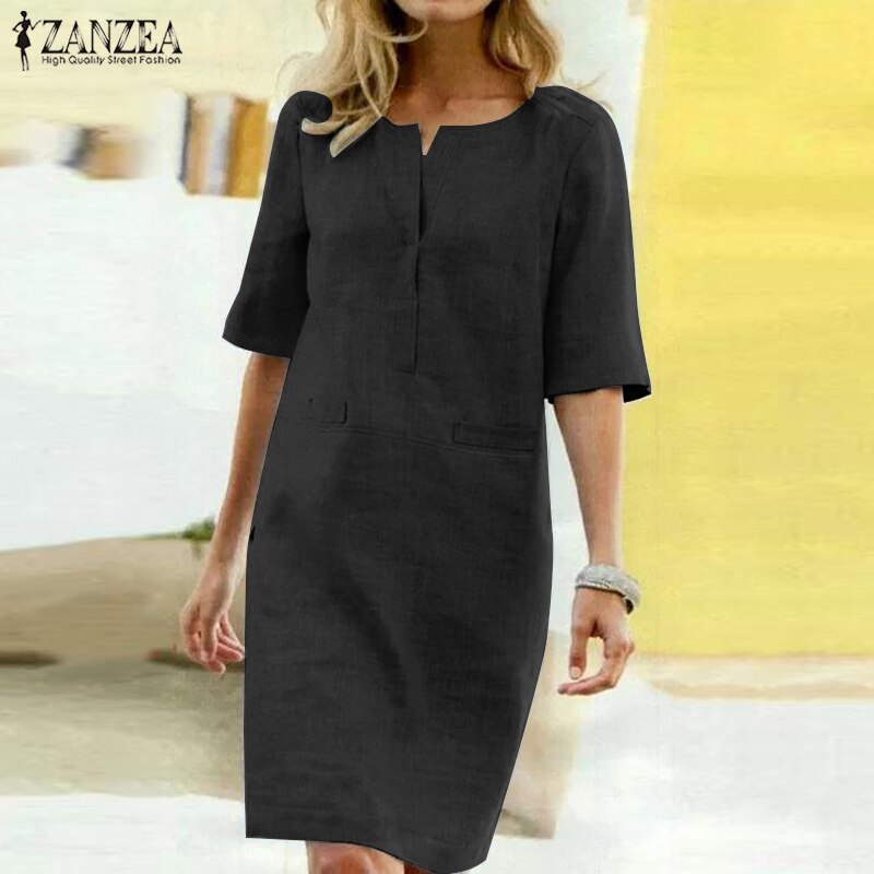 Women's Summer Sundress ZANZEA Ladies Elegant Shirt Dress Tunic Vestidos Casual Short Robe Femme Beach Party Dresses Plus Size Women's Summer Dress