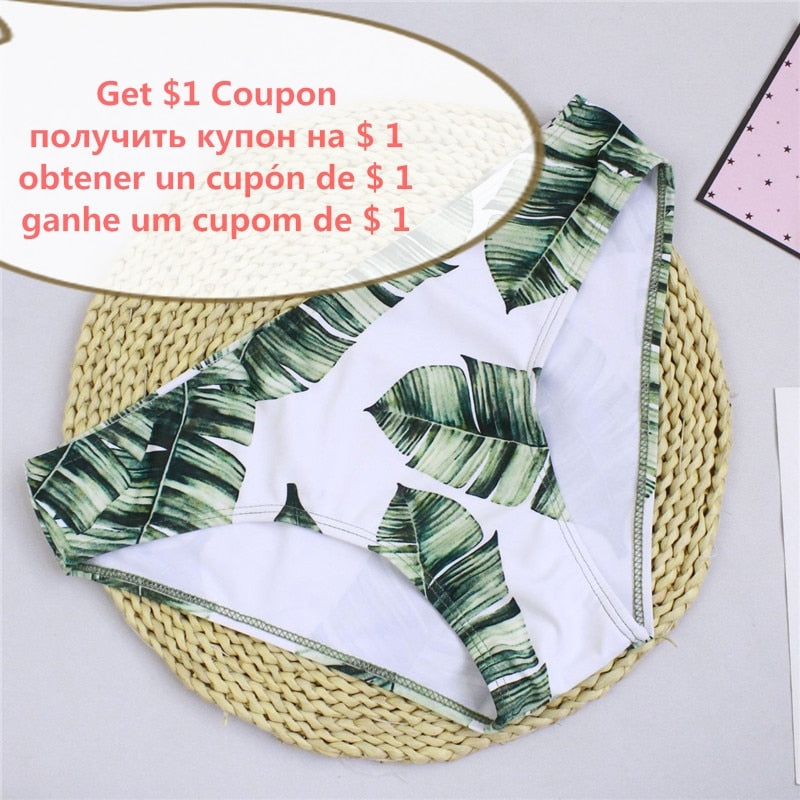 Women's Swimsuit Bikinis Set Swimwear Women Swimsuits Bathing Suit Women Swim Suit Halter Leaf Print Beach Wear Sexy Bikini 2pcs