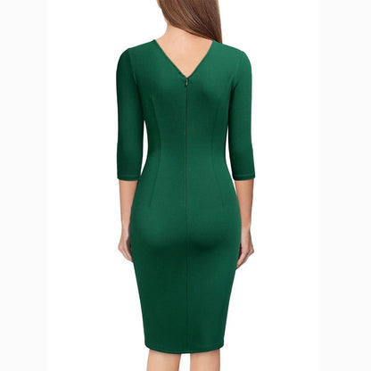 Women's Vintage V Neck Cross Sexy Irregular Hem 3/4 Sleeve Cocktail Party Dress 2019 Women Dress Female