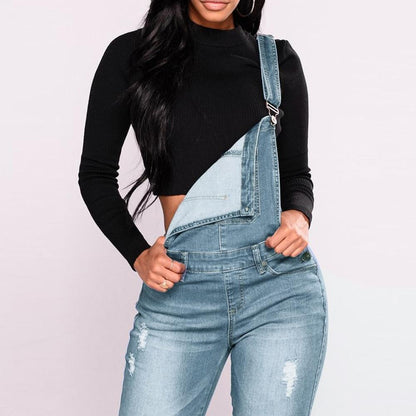 Women's Straps Straightforward Tight Calf Jeans Rompers Denim Jumpsuit Summer Overalls#30