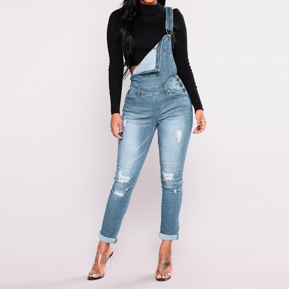 Women's Straps Straightforward Tight Calf Jeans Rompers Denim Jumpsuit Summer Overalls#30