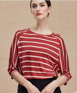 Women's headdress thin spring summer new loose top T-shirt real silk striped pullover tide