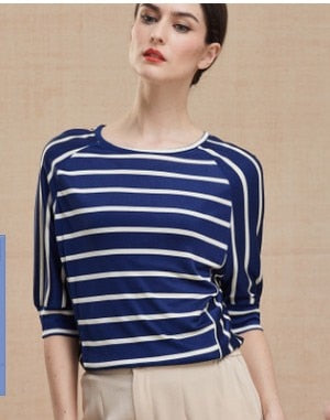 Women's headdress thin spring summer new loose top T-shirt real silk striped pullover tide