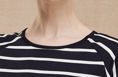 Women's headdress thin spring summer new loose top T-shirt real silk striped pullover tide