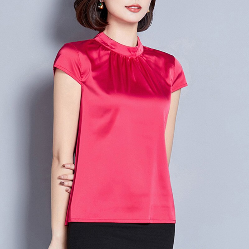 Womens Tops and Blouses Casual OL Silk Blouse Summer Loose Basic Satin Shirt Work Wear Blusas Feminina Tops Shirts Plus Size XXL
