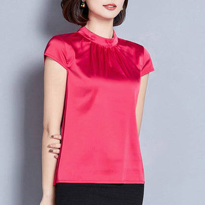 Womens Tops and Blouses Casual OL Silk Blouse Summer Loose Basic Satin Shirt Work Wear Blusas Feminina Tops Shirts Plus Size XXL