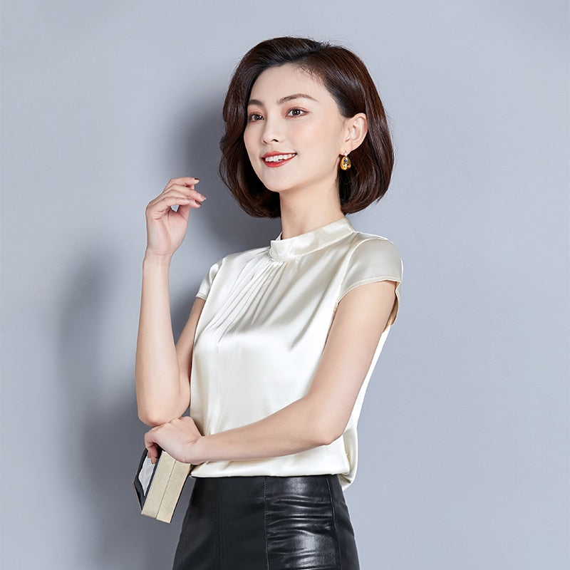Womens Tops and Blouses Casual OL Silk Blouse Summer Loose Basic Satin Shirt Work Wear Blusas Feminina Tops Shirts Plus Size XXL