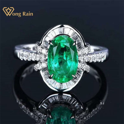 Wong Rain Vintage 100% 18K Solid Gold 1.8 CT Natural Emerald Gemstone Wedding Engagement Rings Customized Rings Fine Jewelry Jewellery